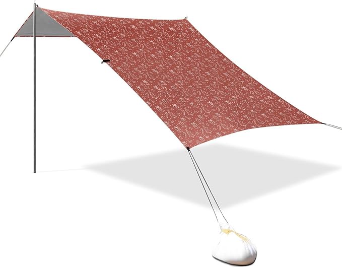 Red White Hand Drawn Christmas Elements Foldable Beach Cabana UPF50+ Protection Lightweight Large Portable Sun Shelter Includes Sand Shovel Sandbags Stability Poles for Camping Trips Fishing