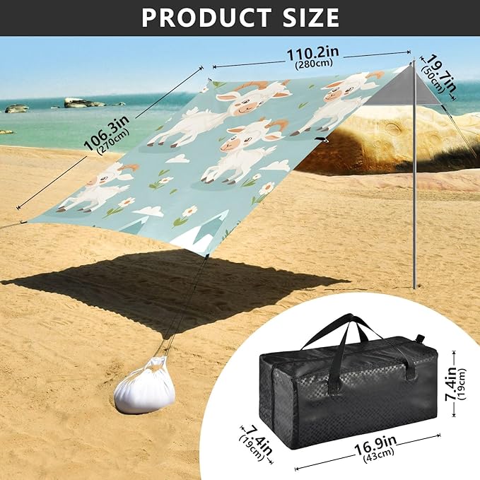Goat Smile Cartoon So Cute Camping Sun Shelter Beach Tent Portable Beach Sun Shade Outdoor Canopy for Camping Trips Fishing Picnic