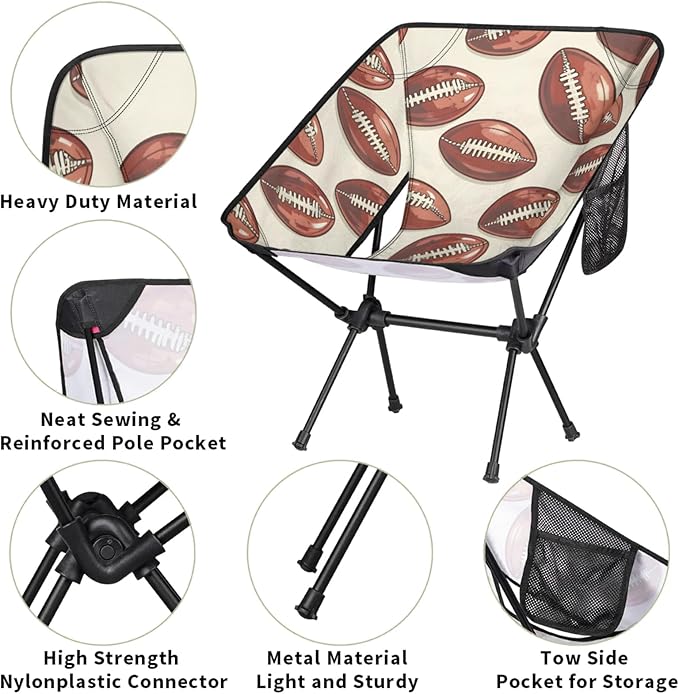 Honeybaby Folding Camping Chair Footballs Printed Camping Chairs Lightweight Portable Chair Outdoor Foldable Chairs for Camping Travel Picnic Beach Hiking
