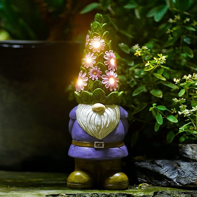 Nacome Solar Garden Outdoor Statues Gnome with Succulent and 7 LED Lights - Lawn Decor for Patio Balcony Yard Ornament - Chrismtas Gifts for Mom Grandma