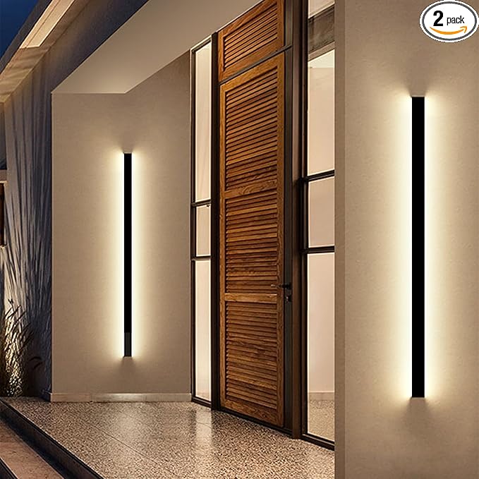 Exterior Wall Lights for House - 2pack 47.3inch Long Strip Modern Outdoor Light Wall Fixture Sconce Dimmable Outside Garage Exterior Lights Black Wall Mount Lighting for Porch Corridor Garage
