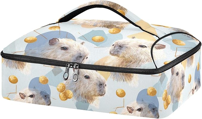 Casserole Carrier Pattern Cute CapybarasInsulated Casserole Carrier for Hot or Cold Food Thermal Lunch Tote for Potluck Parties Picnic Beach Fits 9 x 13 Inches Baking Dish