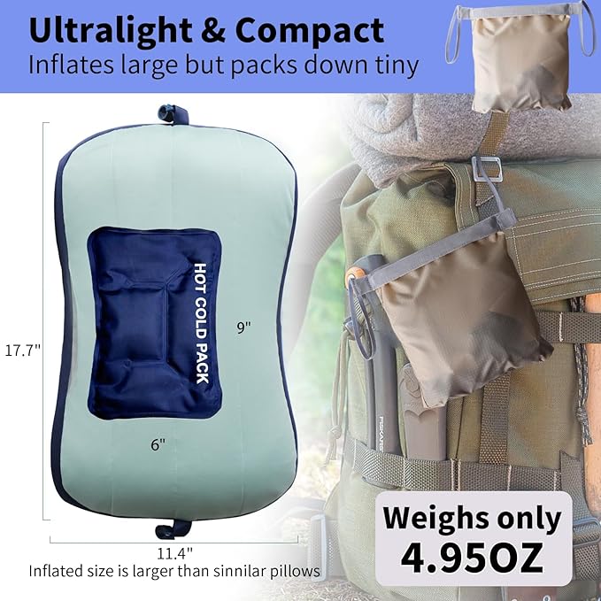 Coldcool Travel Rest Pillow Soft Flocking Pillow with ice Pack Portable Inflatable Leg Rest Pillow with Air Pump for Office Home Relax Camping and Travel Use