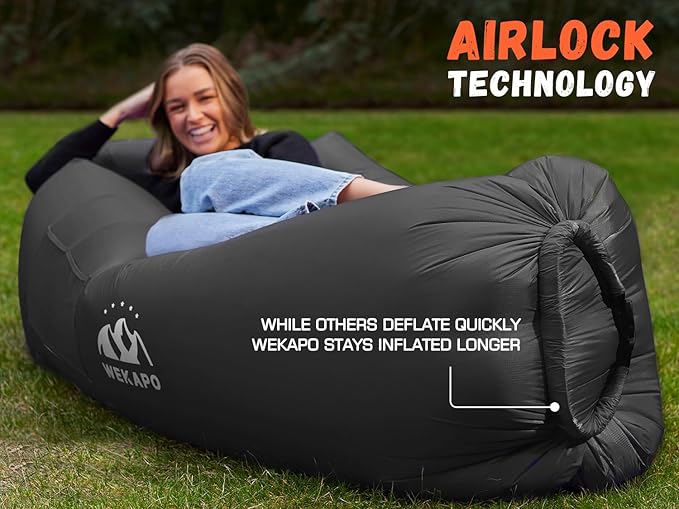 WEKAPO Inflatable Couch Air Lounger Chair - Camping &amp Beach Accessories Portable Blow up Sofa for Hiking Lawn Indoor/Outdoor Movies &amp Music Festivals. Lightweight and Easy to Set Up Air Ham