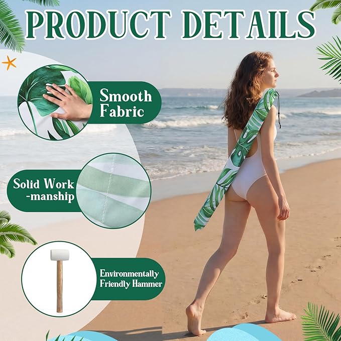 20ft Palm Beach Windscreen Set Long Privacy Screen with 6 Hardwood Poles Rubber Mallet and Carry Bag Portable Beach Fence Wind Blocker for Summer Outdoor Sand Wind Protection