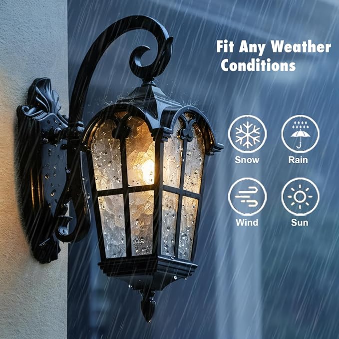 YUBOLE Waterproof Wall Sconce Outdoor Wall Lights with Hammered Glass for House Porch Garden Patio Gararge Hallway Matte Black