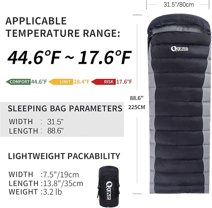 Ultralight Down Sleeping Bag for Adults - 600 Fill Power Cold Weather Backpacking Camping Hiking