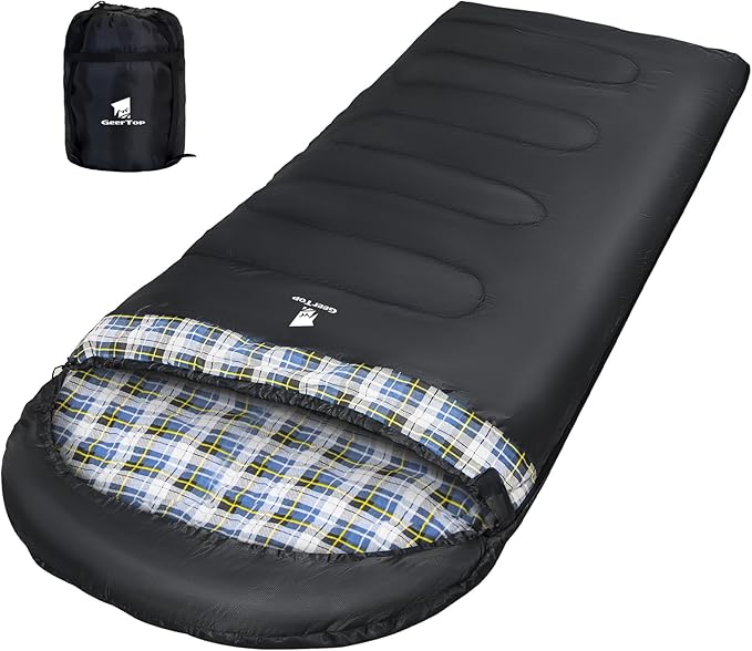 GEERTOP Flannel Sleeping Bags for Adults Big &amp Tall People Portable Cold Weather Envelope XXL All Seasons Camping Sleeping Bag