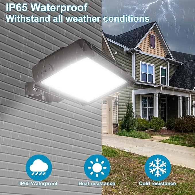 150W LED Flood Light with Dusk-to-Dawn Photocell 5000K Daylight 100-277V IP65 Waterproof 130lm/W 150W/100W/75W Adjustable LED Parking Lot Light with Trunnion Mount ETL