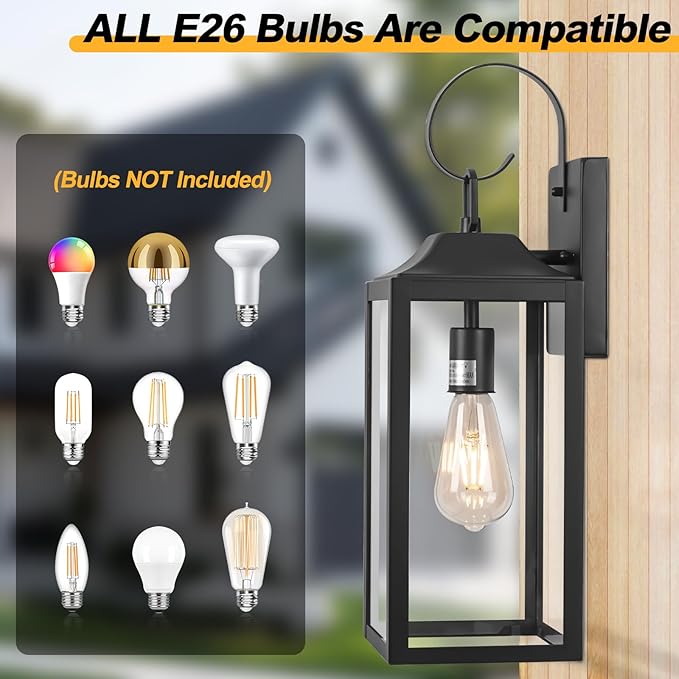 19 Large Outdoor Light Fixture 2 Pack Porch Lights Sconce Exterior Lighting Fixtures Black Outside Lights for House Modern Wall Lantern Anti Rust Outside Coach Lamps for House Doorway Garage
