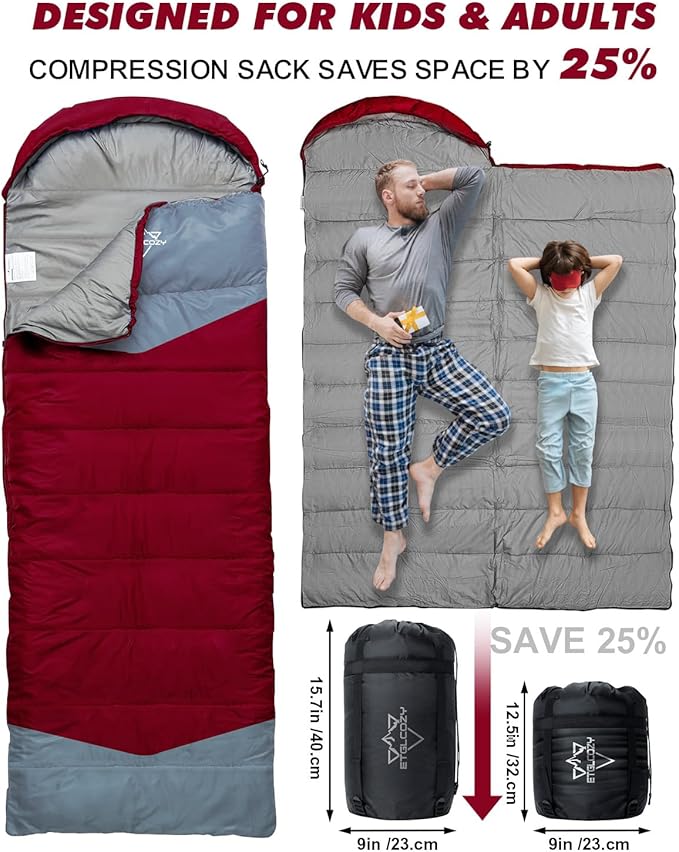 Lightweight 3-Season Sleeping Bag for Adults/Kids Camping Compact w/Compression Sack Waterproof Ripstop Portable for Backpacking Hiking Travel