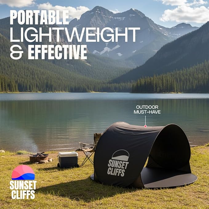 Beach Tent Sun Shelter – Easy Setup Pop-Up Shade Tent with UV Protection &amp Ground Stakes Portable Beach Canopy for 1–2 People