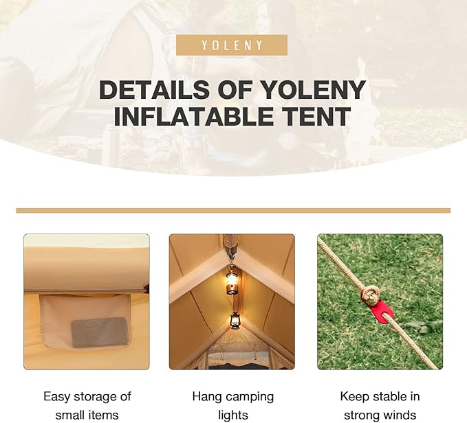 Yoleny Inflatable Tents for Camping with Stove Jack 8-10 Person Blow Up Tent Easy Setup with Hand Pump Portable 130 Square Waterproof Camping Tent