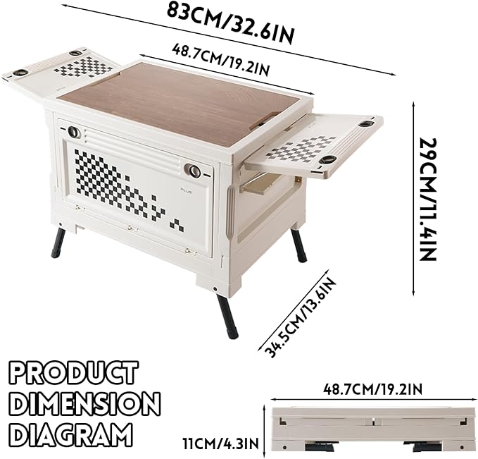 Folding Camping Storage Box with Wooden Table Board Multi-functional Collapsible Camp Kitchen Box 56L Storage Bin for Trunk Organizer for Outdoor Picnic Car RV Storage and Organization