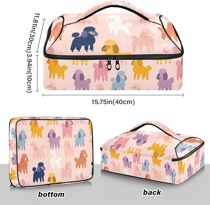 Casserole Carrier Colorful DogsInsulated Casserole Carrier for Hot or Cold Food Thermal Lunch Tote for Potluck Parties Picnic Beach Fits 9 x 13 Inches Baking Dish