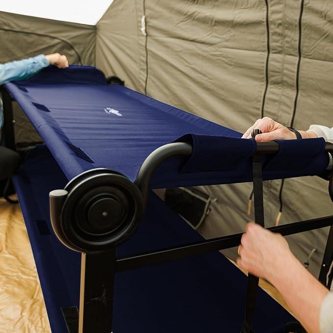 Disc-O-Bed Extra Large Portable Bunk Camping Cots with Carry Bags - Heavy-Duty Indoor or Outdoor Sleeping System Converts to Bench or Separate Beds 500 lb Weight Capacity Per Cot Navy