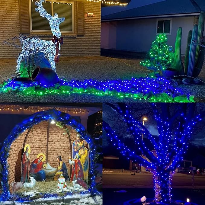 YEGUO 165ft 500 LED Blue Christmas Lights Outdoor Waterproof Clear Wire String Lights Indoor Plug in 8 Modes Twinkle Tree Light for Xmas Party Garden