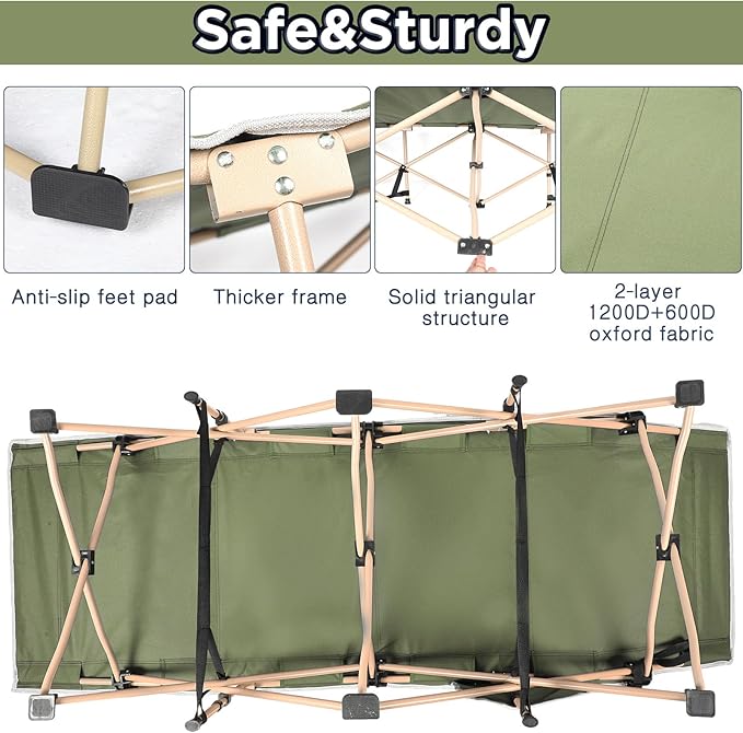 Wenqik 2 Pack 450lbs Max Load Camping Cot for Adults with Carry Bag Portable Folding Outdoor Sleeping Cot Heavy Duty Bed for Traveling Camp Military Office Nap Beach Home Lounging