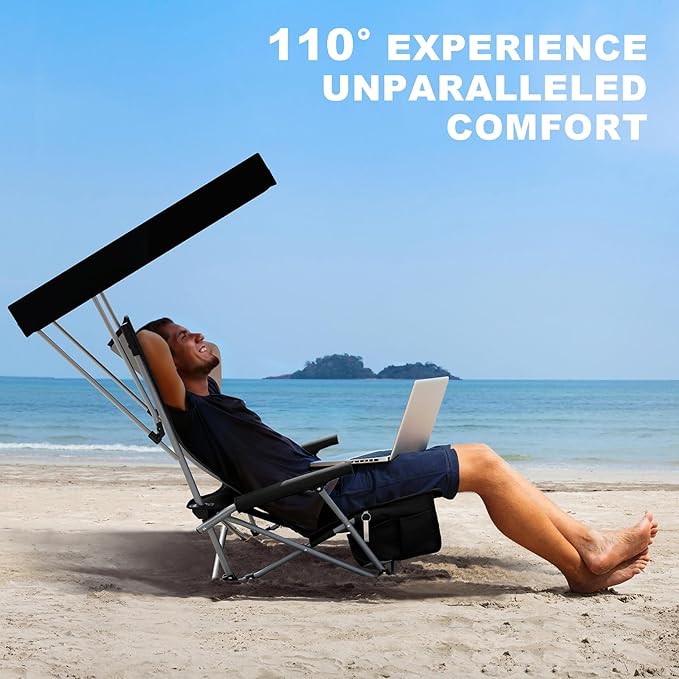 Portable Beach Chair for Adults with Cup Holder Hard Arm Folding Lawn Chairs for Outdoor Activities Camp Sports Beach Travel &amp Picnic Supports up to 400 lbs