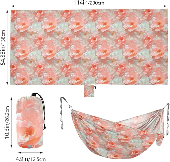 ALAZA Dreamy Rose Flowers Floral Camping Hammocks Single or 2 Person 500 lbs Portable Parachute Travel Hammock w/Tree Straps for Hiking Backpacking Indoor Outdoor