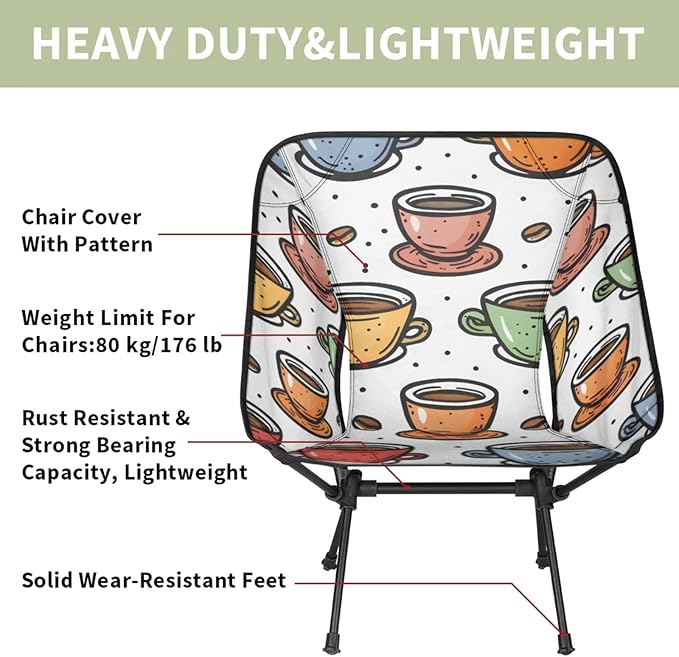 Honeybaby Folding Camping Chair Coffee Drinks Camping Chairs Lightweight Portable Chair Outdoor Foldable Chairs for Camping Travel Picnic Beach Hiking