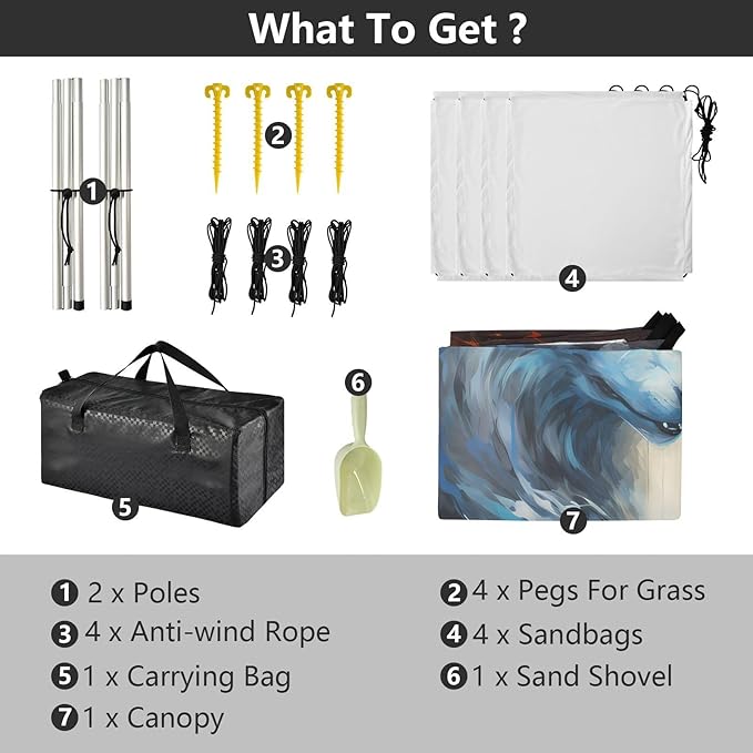 ALAZA Ice Wolf &amp Fire Wolf Beach Tent Sun Shelter UPF50+ Protection Beach Shade Canopy w/ 4 Sandbags for Outdoor Camping Fishing Backyard Fun Picnic 10x9 ft