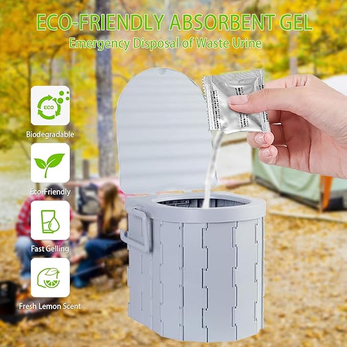Portable Toilet Kit Camping Toilet with Pop-Up Privacy Tent and Poo Gel Toilet Bags Washable Portable Outdoor Showers Changing Rooms