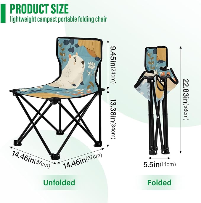 Cute Capybara Portable Camping Chairs Folding Chair - Durable Oxford Fabric Lightweight Iron Frame Easy Fold Design - Ideal for Outdoor Activities Camping Fishing and Travel