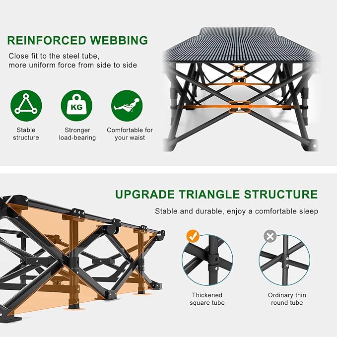 Camping Cot Extra Wide with Thick Mattress Folding Oversized XL 75 L x 28 W x 15 H Heavy Duty Sleeping Bed for Adult