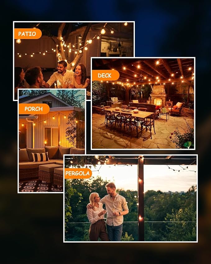 Svater Outdoor String Lights LED 60 FT Patio Globe Lights with 32 Plastic G40 Bulbs Waterproof Dimmable Outside Hanging Light for Backyard Bistro Cafe Porch Party Decor 2700K Warm White