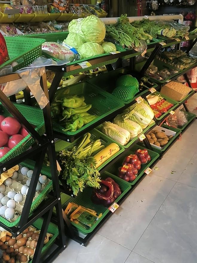Fruit Vegetable Basket Shelf 5 Layer Retail Display Rack Market Shelf with 10 Baskets Standing Supermarket Snack Candy Display Organizer for Kitchen/Store/Garage