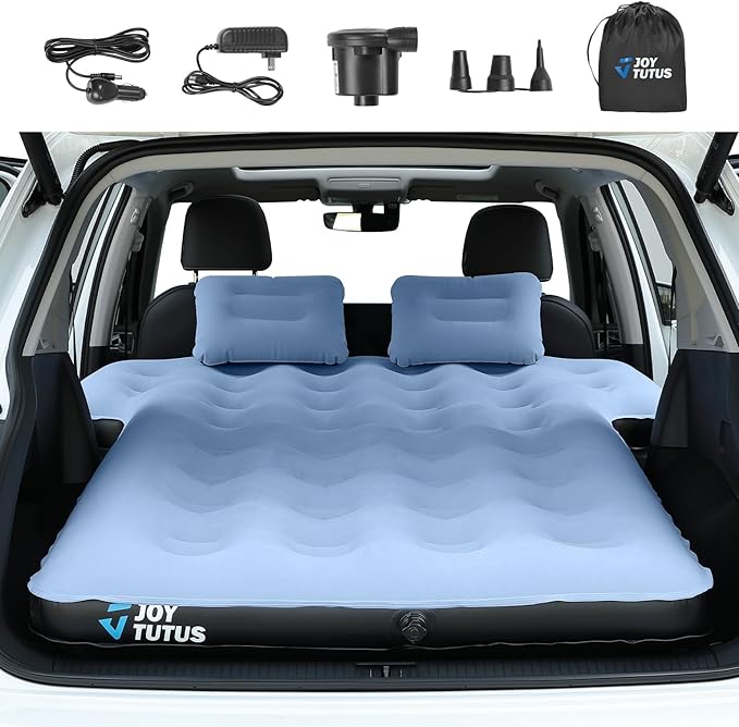 JOYTUTUS SUV Mattress for Car Camping Upgraded Flocking and Extra Thick Oxford Surface SUV Air MattressCamping Bed Mattress with 2-in-1 Air Pump 2 Pillows &amp Carry Bag (Blue)