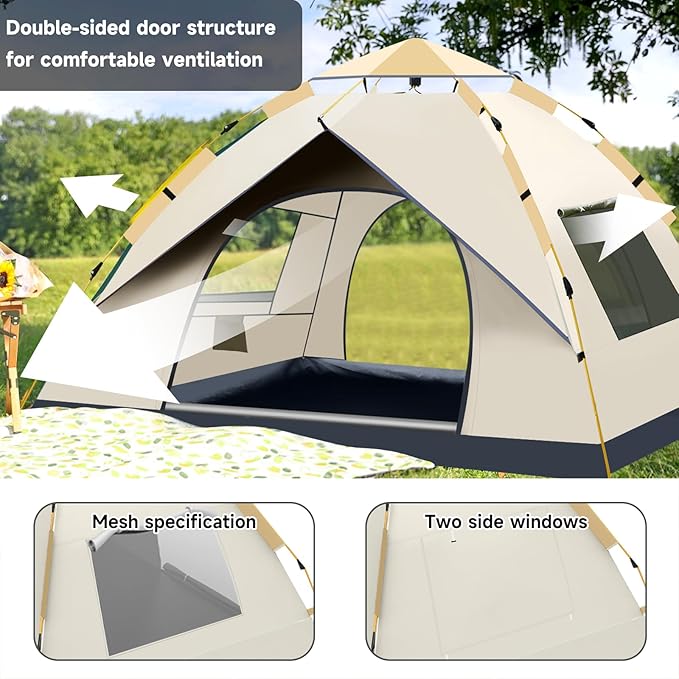 SAN LIKE Camping Tent 2/3/4 Person Instant Easy Pop Up Tents for Camping Lightweight Backpacking Automatic Family Easy Set Up TentPortable Dome Tent for Camping Hiking Traveling