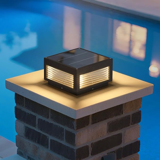 Solar Post Lights 9.84 Modern Pillar Lights Waterproof Glass Outdoor Column Light Solar Powered Landscape Pillar Lamp Dusk to Dawn 3000K Lighting for Patio Fence Deck Yard Garden Entrance