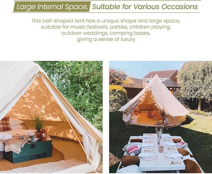 MC TOMOUNT Canvas Tent Bell Tent Yurt with Stove Jack Zipped Removable Floor for Glamping Truck Car Camping