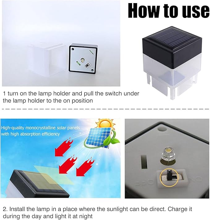 Fence Lights Solar Powered Solar LED Fence Post Cap 2In x 2In(5cm x 5cm) for Wrought Iron Aluminum Garden &amp Outdoor (Warm Light 8)