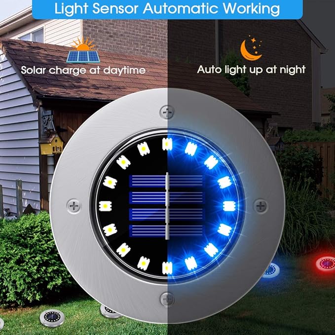 NFESOLAR 16 Pack Solar Lights Outdoor 16 LEDs Multi-Color Solar Ground Lights Waterproof Landscape Light for Pathway Garden Walkway Driveway Yard Decorations