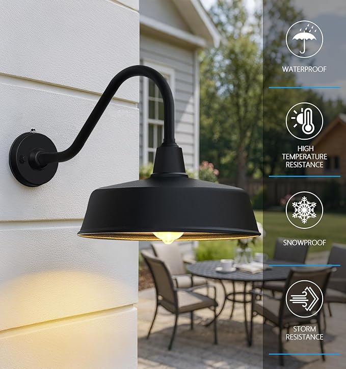 JOESA 15 Large Outdoor Barn Light Dusk to Dawn Gooseneck Light in Galvanized Steel/Outdoor Fluorocarbon Paint Finish Ideal for Sign Farmhouse Storefront Lighting