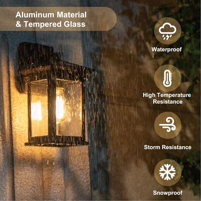 Dusk to Dawn Outdoor Wall Lantern Exterior Wall Sconce Fixture with Tempered Clear Seeded Glass Oil Rubbed Bronze (ORB) Finish for Outdoors (Medium Wall Mount - 2 Pack)