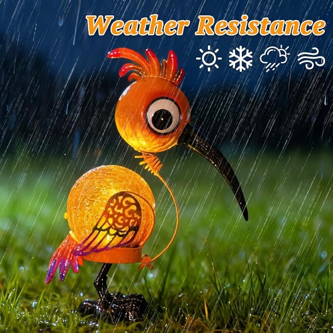 Chicken Solar Lanterns Outdoor Waterproof LED Solar Lights Crackle Glass Decorative Rooster Tabletop Lantern Garden Yard Art Patio Porch Decor Gift for Women Moms (Orange)
