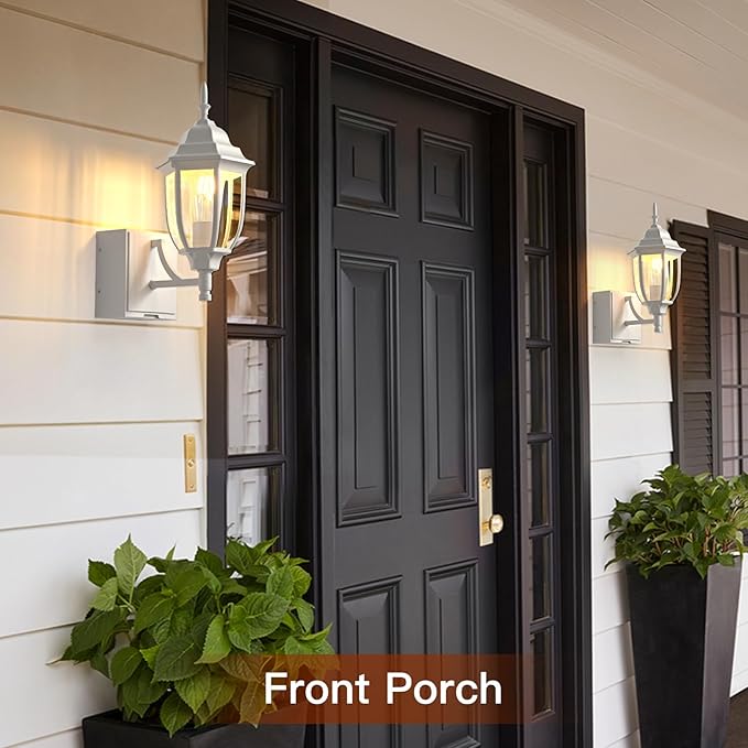 Upgraded Porch Lights Outdoor Wall Light with GFCI Outlet Waterproof Exterior Lighting Fixtures Wall Mount Outside Light for House Patio GarageWhite1 PackNo Sensor