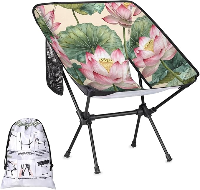 Honeybaby Folding Camping Chair Pond Flowers Camping Chairs Lightweight Portable Chair Outdoor Foldable Chairs for Camping Travel Picnic Beach Hiking