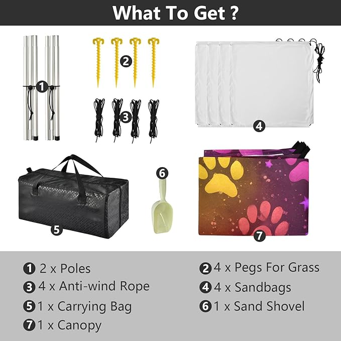 ALAZA Colorful Paw Print Stars Beach Tent Sun Shelter UPF50+ Protection Beach Shade Canopy w/ 4 Sandbags for Outdoor Camping Fishing Backyard Fun Picnic 10x9 ft