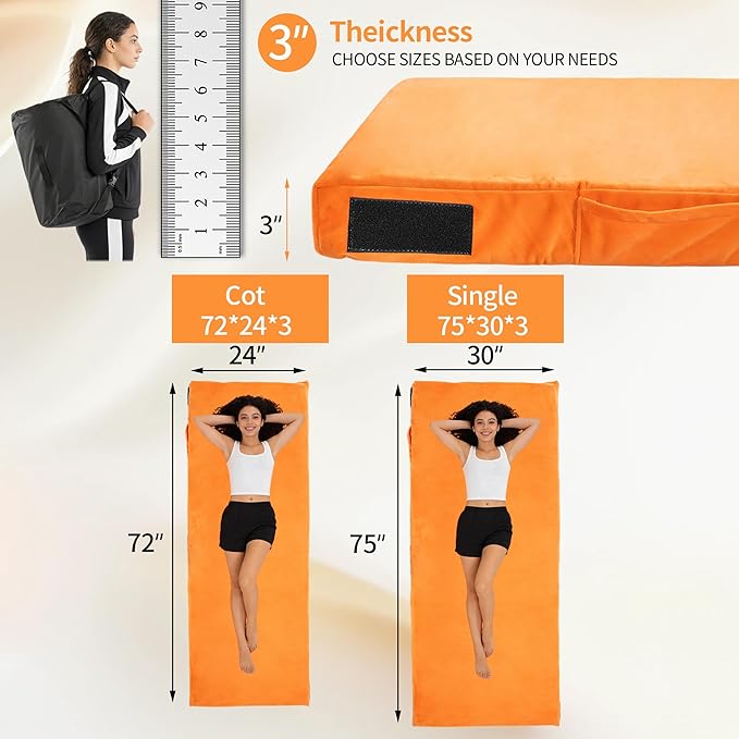 3 Inch Memory Foam Camping Mattress Pad Dual Layer Thick Sleeping Camp Mat for Sleepover Car Tent Portable Roll Up Mattress for Adults with Travel Bag