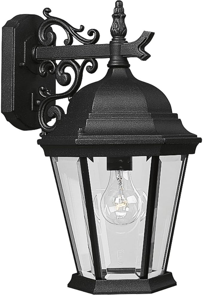 Progress Lighting Welbourne Collection 1-Light Clear Beveled Glass Traditional Outdoor Medium Wall Lantern Light Textured Black