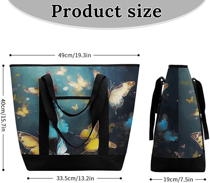 Insulated Shopping BagLarge Reusable Cooler Bags Butterflies Printed Foldable Shopping BagTravel Waterproof Shoulder Bag