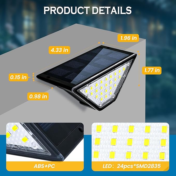 SOLPEX Solar Step Lights for Outside 24 LEDs Solar Stair Lights Outdoor Waterproof Decor for Porch Front Door Stair Step Deck Fence Balcony Patio Wall Yard Garden(6 Pack Warm White)