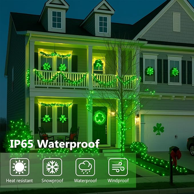 Extra-Long 144FT Solar String Lights for Outside 2 Pack 400LED Solar St. Patrick's Day Lights Waterproof Copper Wire 8 Modes Twinkle Fairy Lights Outdoor for Tree Garden Party Xmas Decor (Green)