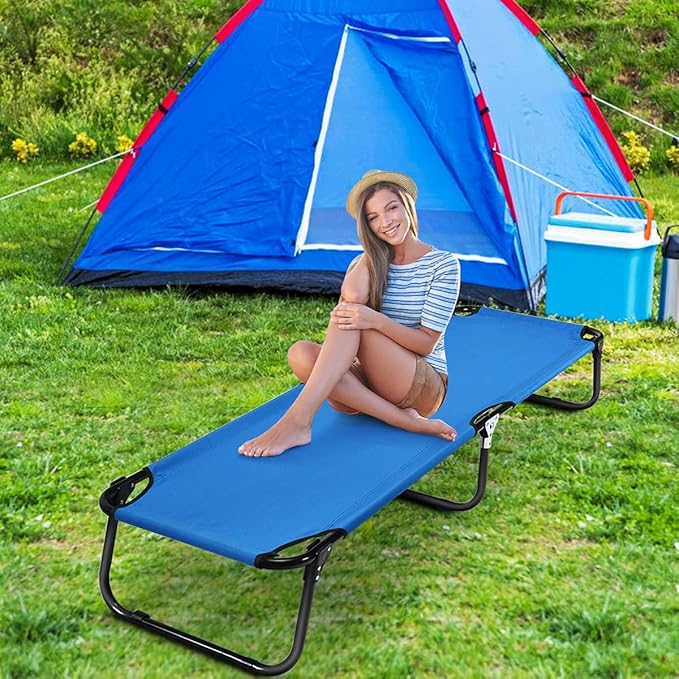 Giantex Folding Camping Cot for Adults Portable Sleeping Cot Bed with 600D Oxford Fabric Heavy Duty Frame 350Lbs Capacity 1-Step Use Outdoor Lounge Chair for Sleepover Hiking Home &amp Office