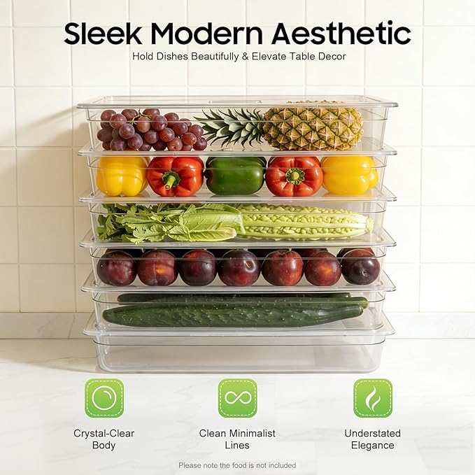 6 Pack Food Pans 4 Inch Deep Clear Food Pan with LidsCommercial Food Storage Containers for Restaurant Hotel